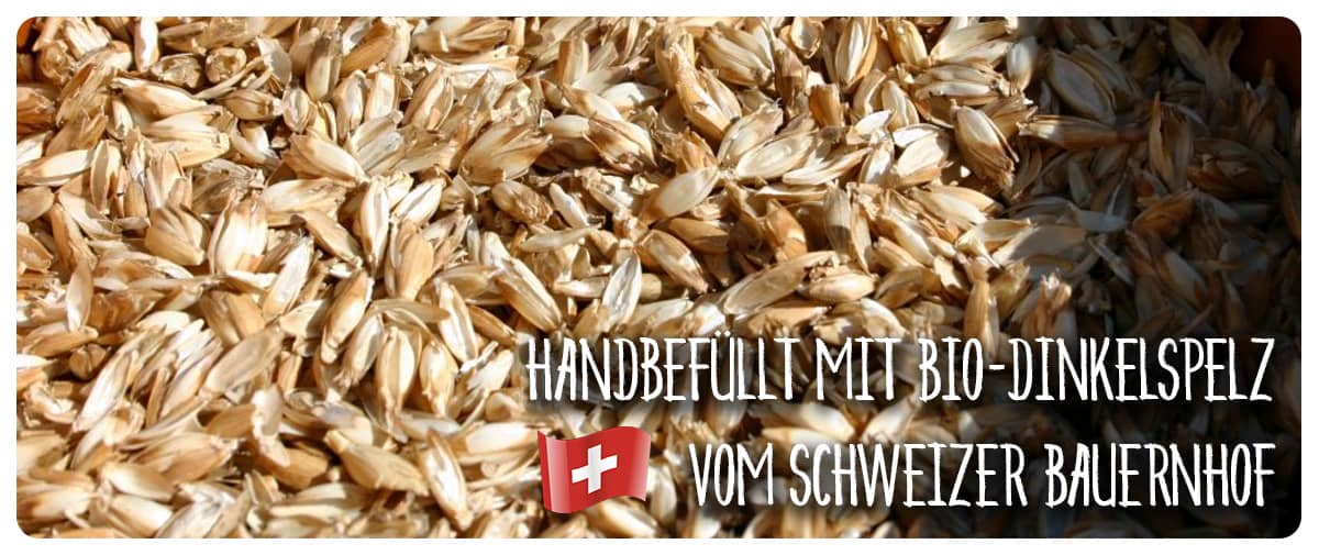 Schweizer BIO Dinkelspelz - Unsere Kissen werden handbefüllt. 