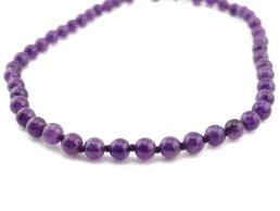 Preview: Amethyst Halskette mit 8 mm Kugeln - Länge ca. 45 cm - Versilberter Karabiner