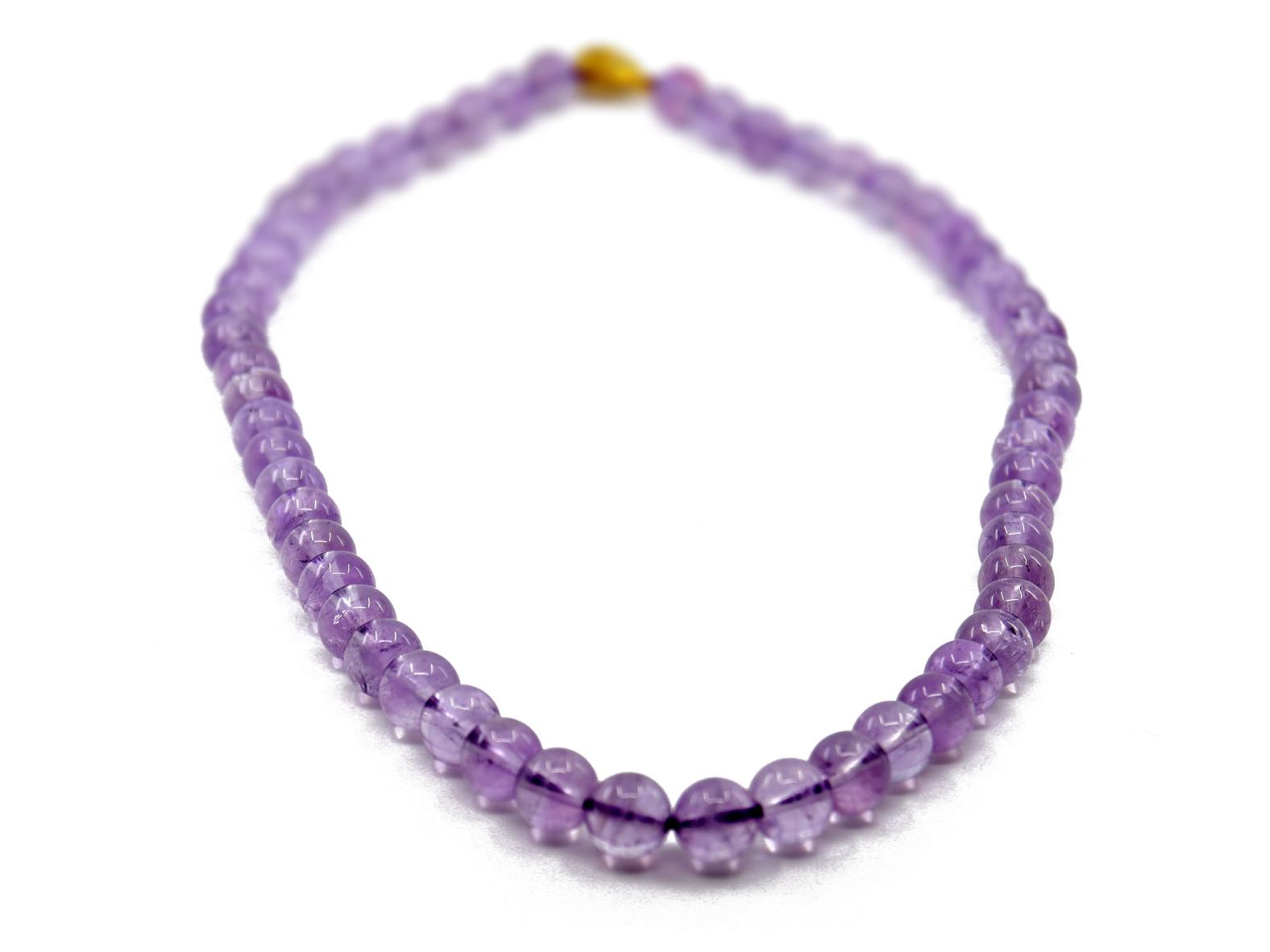 Amethyst Halskette mit 8 mm Kugeln - Länge ca. 47 cm - Vergoldeter Karabiner