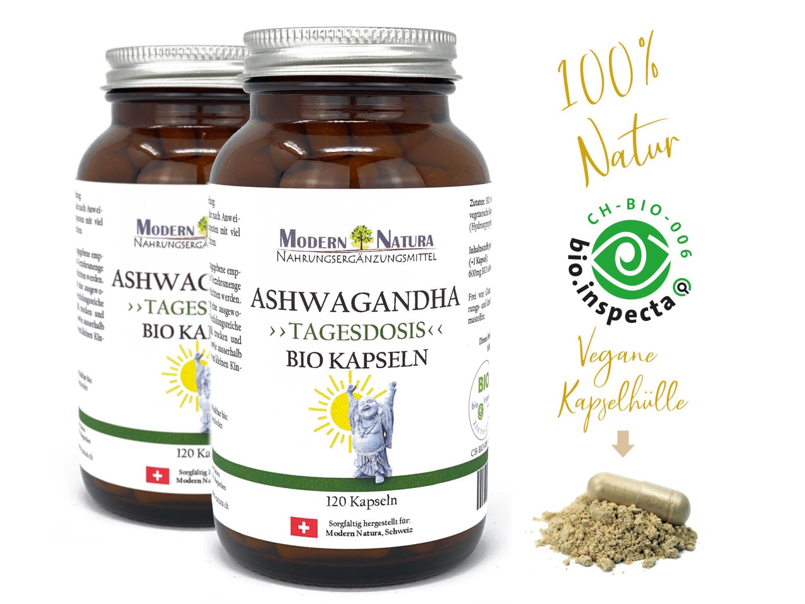BIO Ashwagandha Doppelpack (2x 120 Kapseln) Vegan & Glutenfrei - Mit reinem Ashwagandha Pulver