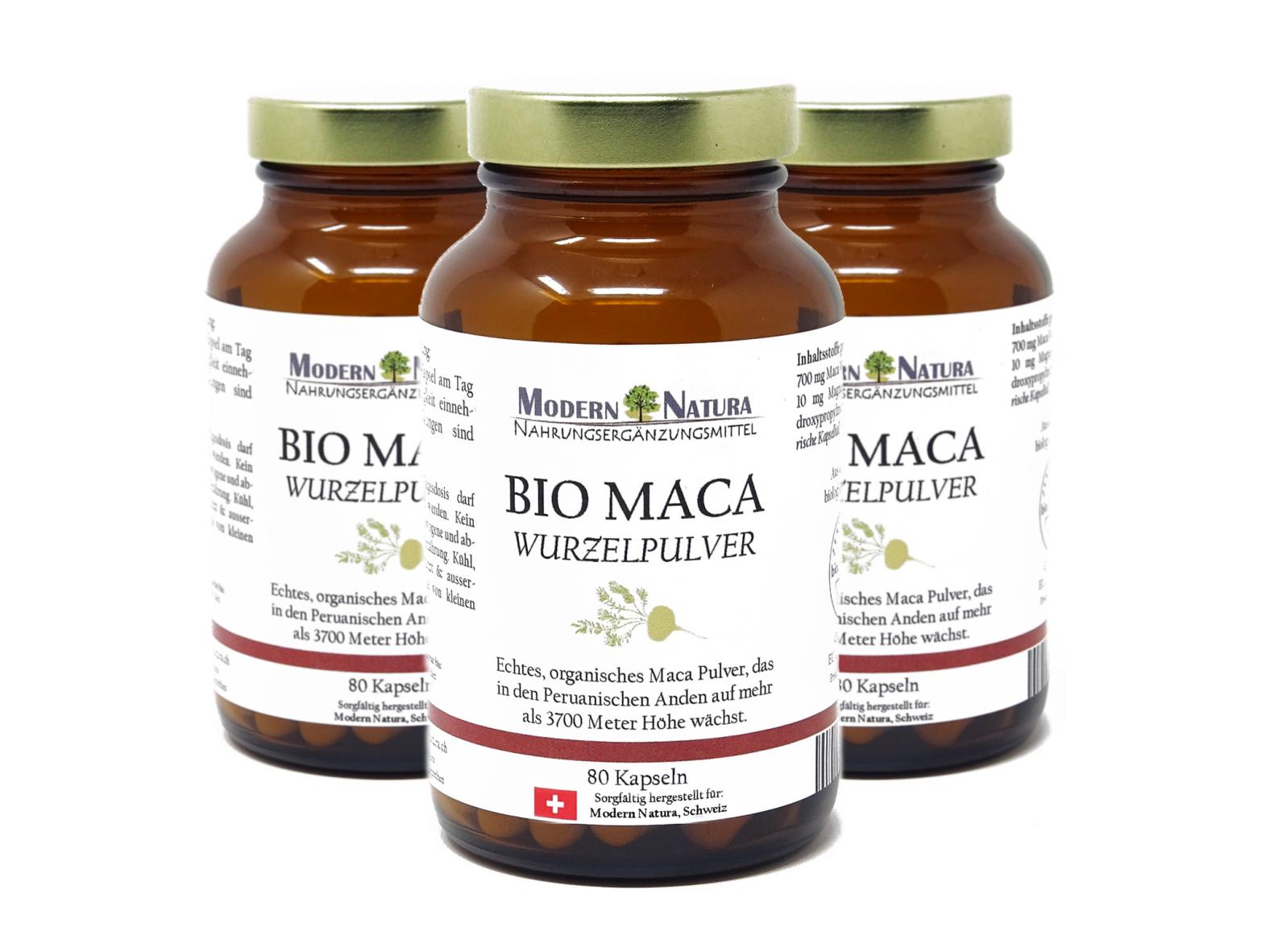 BIO Maca - 3x 80 Kapseln Set - 700mg Macawurzelpulver - Vegan & Glutenfrei