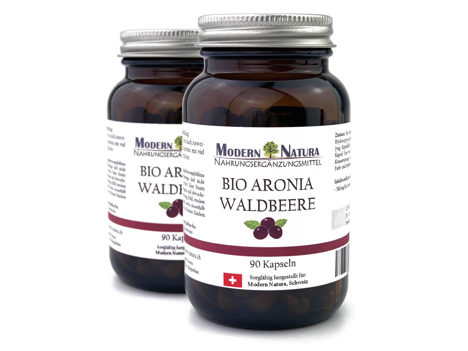 BIO Aronia Waldbeere - 2x 90 Kapseln Doppelpack - Vegan & Glutenfrei - 500mg reinstes Aronia Pulver