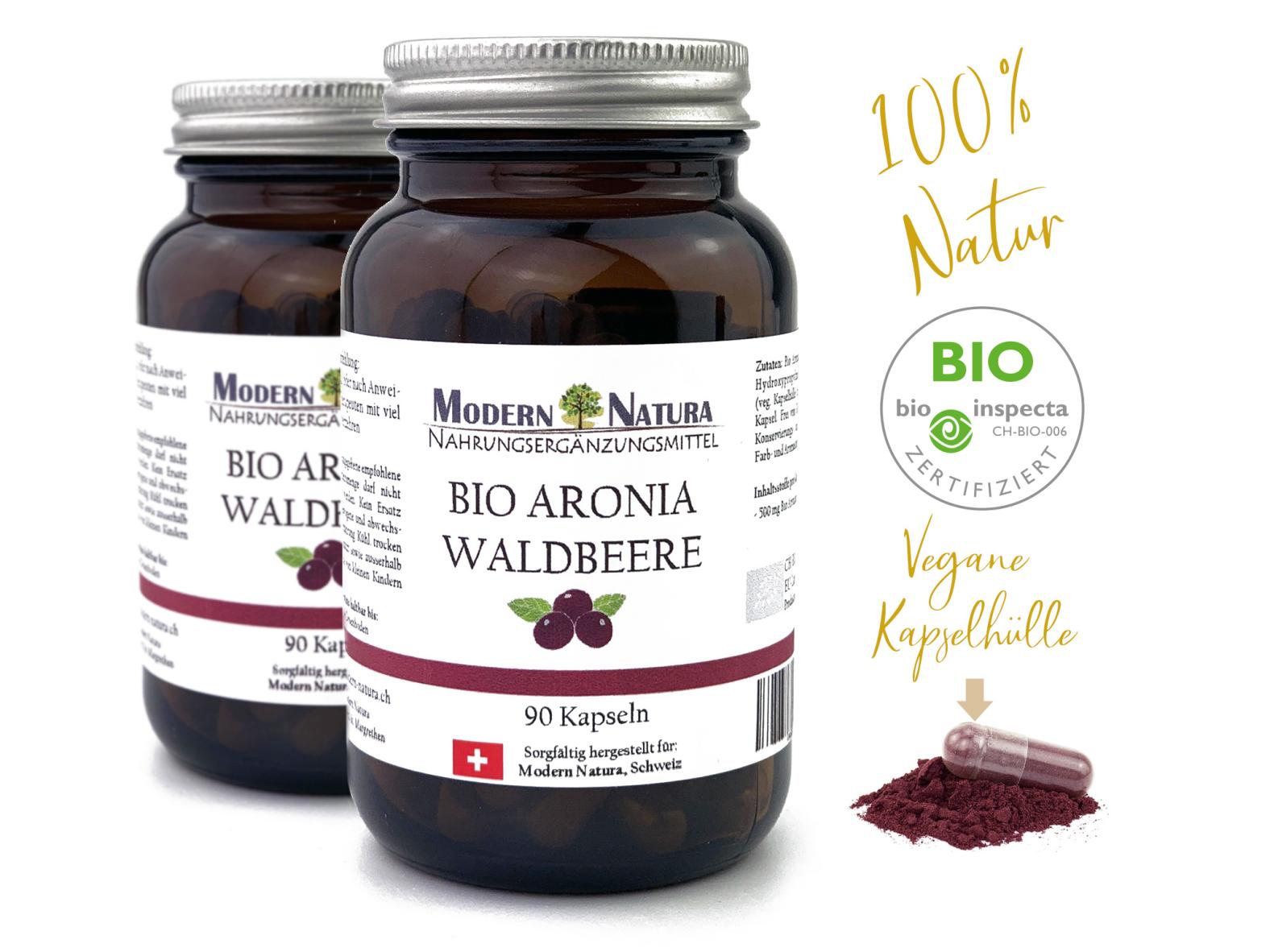 BIO Aronia Waldbeere - 2x 90 Kapseln Doppelpack - Vegan & Glutenfrei - 500mg reinstes Aronia Pulver