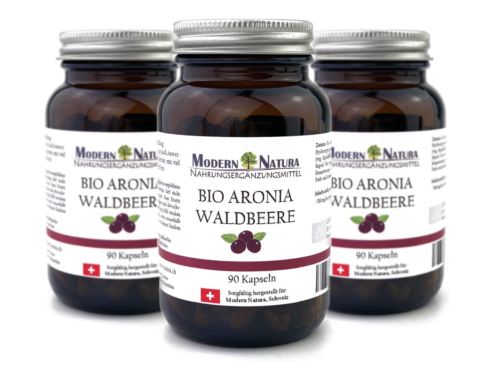 BIO Aronia Waldbeere - 3x 90 Kapseln - Vegan & Glutenfrei - 500mg reinstes Aroniabeeren Pulver / Apfelbeere