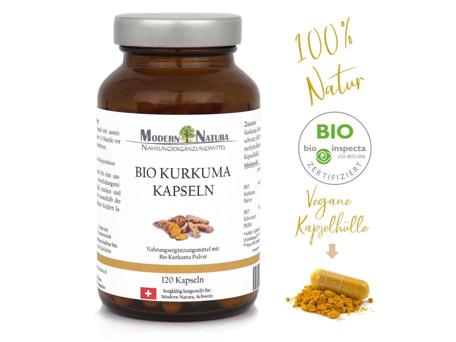 BIO Kurkuma / Curcuma - 120 Kapseln im Glas -  Mit 400mg BIO Curcuma + 5mg BIO Schwarzer Pfeffer - Vegan & Glutenfrei