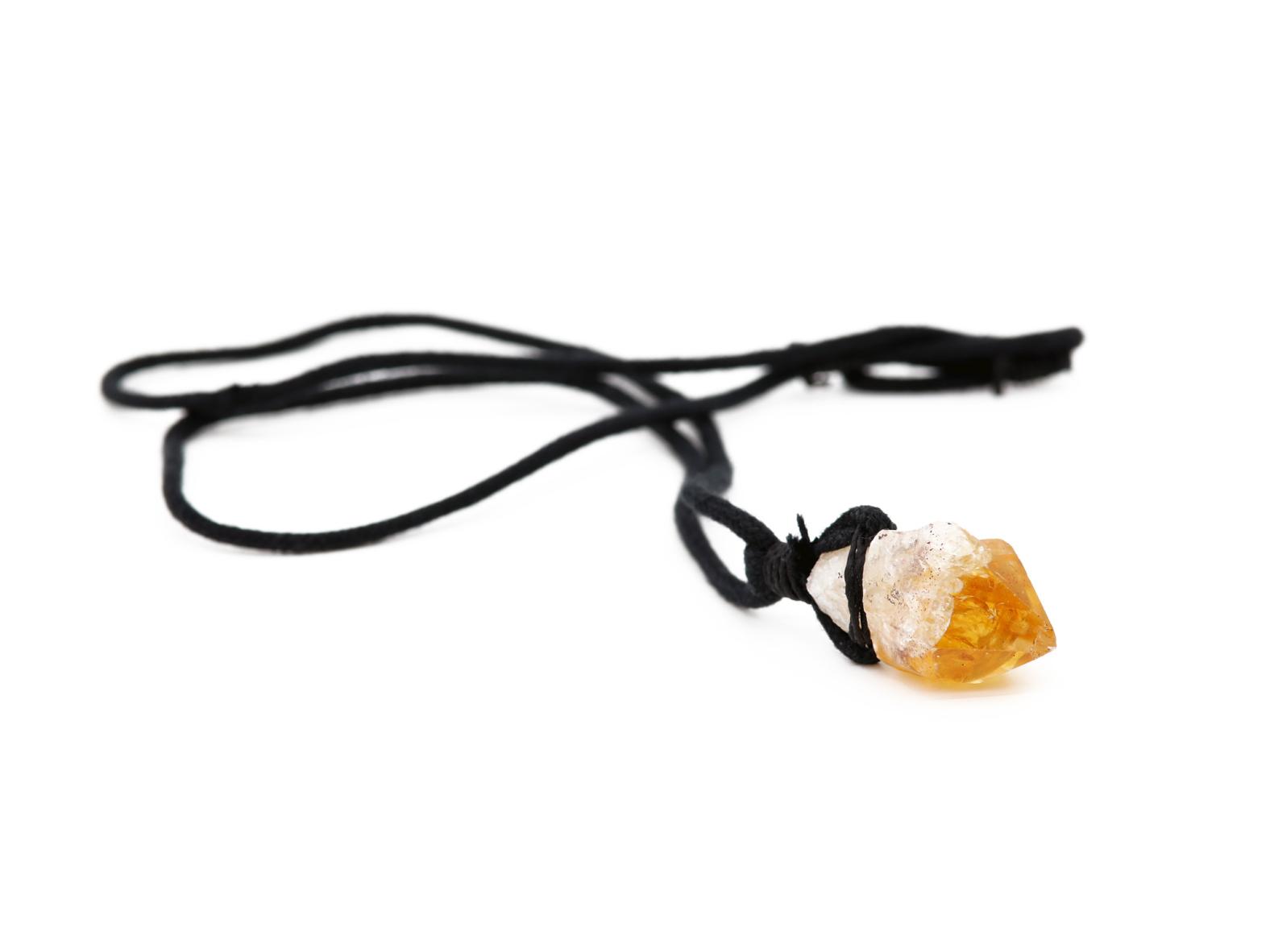 Citrin Kristall Anhänger - Edelstein / Heilstein - inkl. 1m Leder- oder Kunstleder Halsband (Schmuckstein)