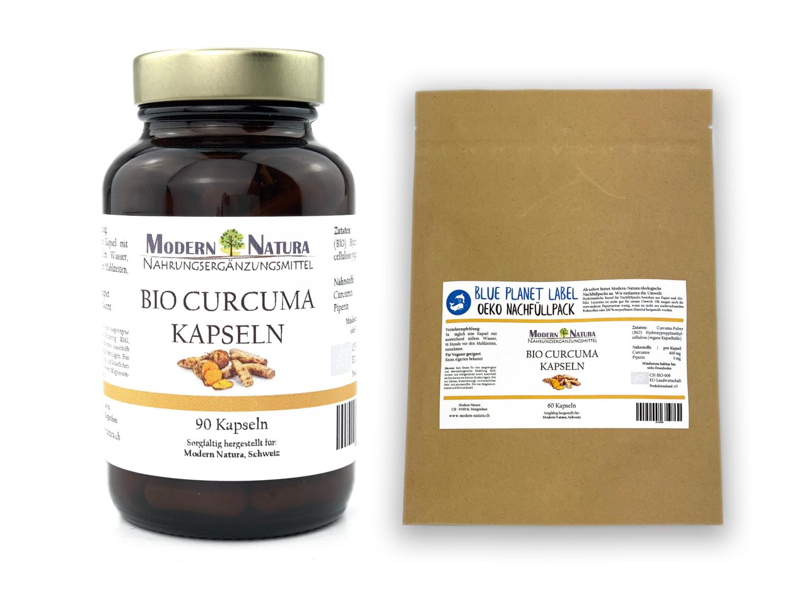 BIO Kurkuma / Curcuma Kapseln + OEKO Nachfüllpack -150 Kapseln - Vegan & Glutenfrei