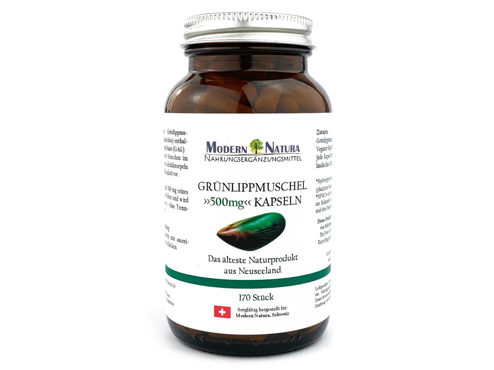 Grünlippmuschel Kapseln 500mg (170 Stück, Vegan verkapselt & Glutenfrei)