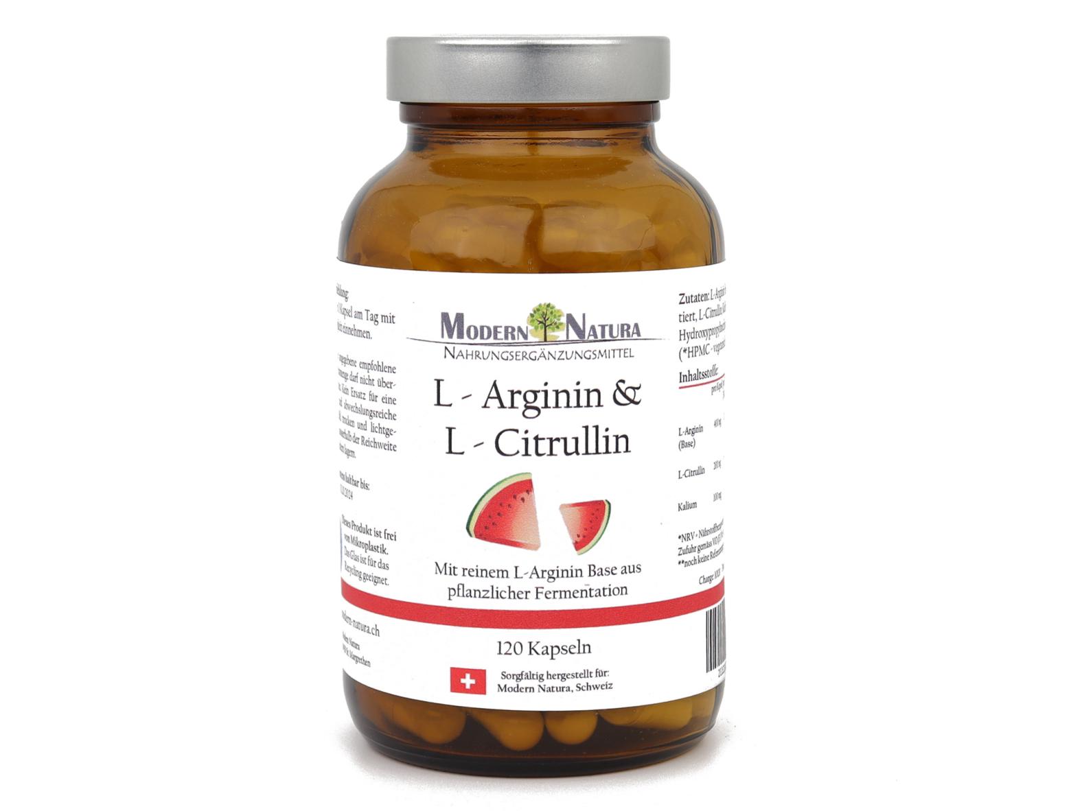 L-Arginin & L-Citrullin - 100 Kapseln - Vegan & Glutenfrei - Reines L-Arginin Base