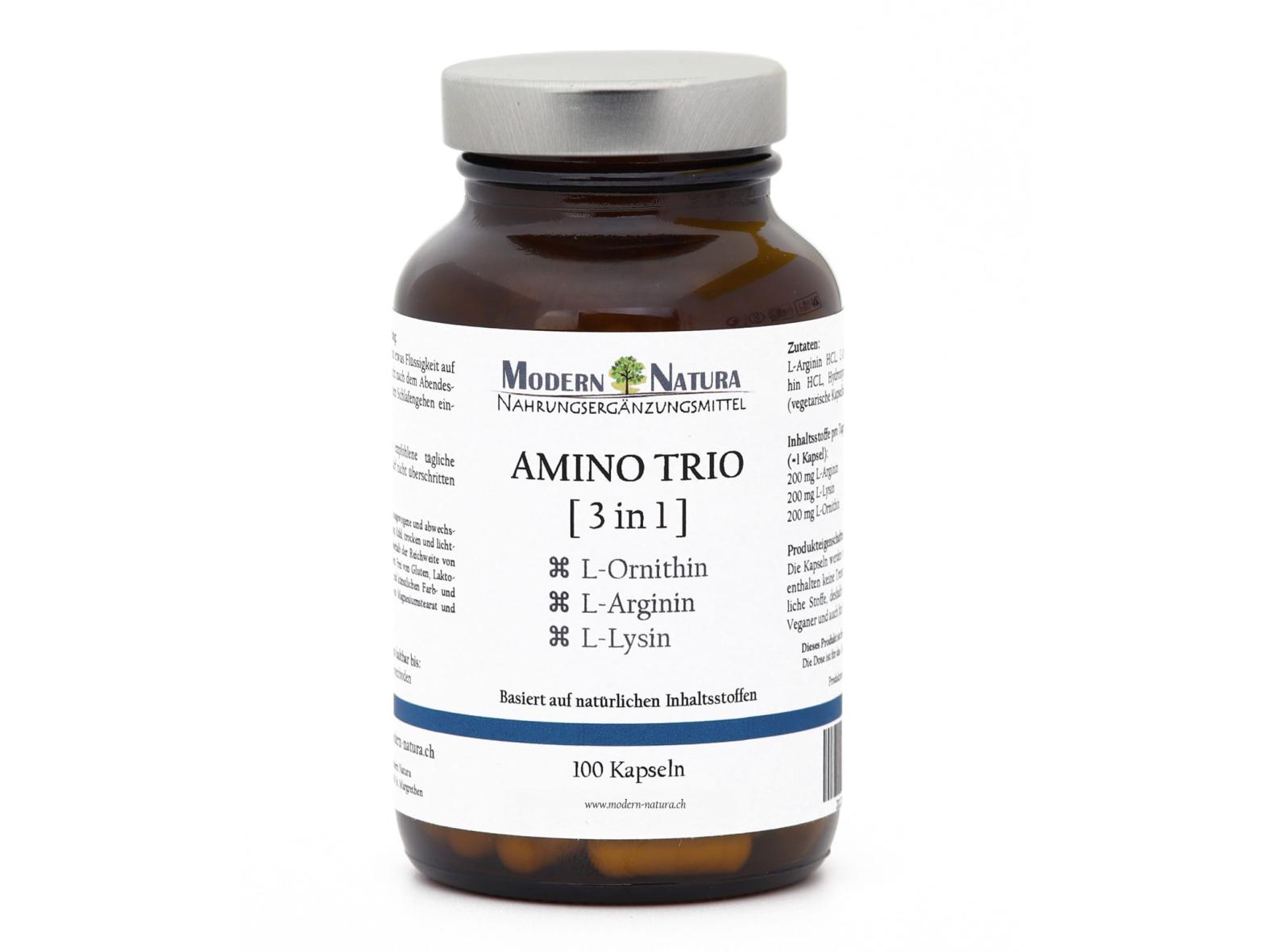 Amino Trio (3 in 1) 100 Kapseln mit L-Ornithin + L-Lysin + L-Arginin - Vegan & Glutenfrei