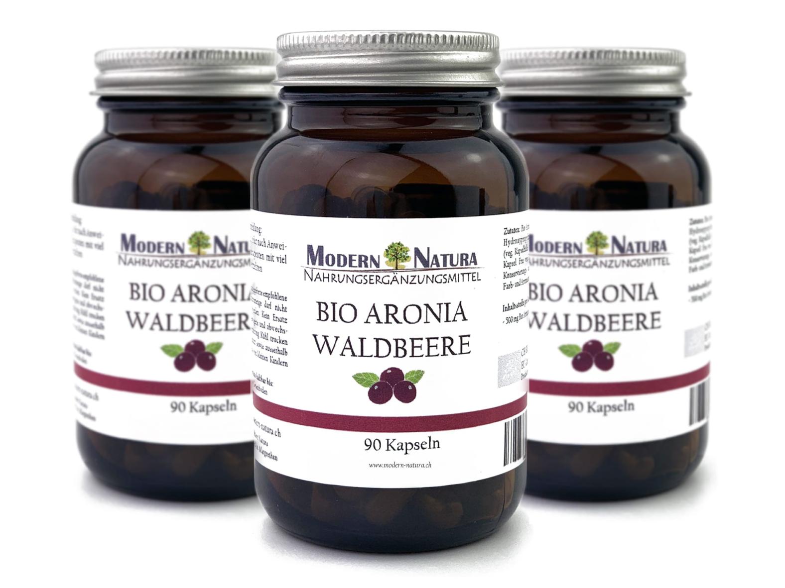 BIO Aronia Waldbeere - 3x 90 Kapseln - Vegan & Glutenfrei - 500mg reinstes Aroniabeeren Pulver / Apfelbeere