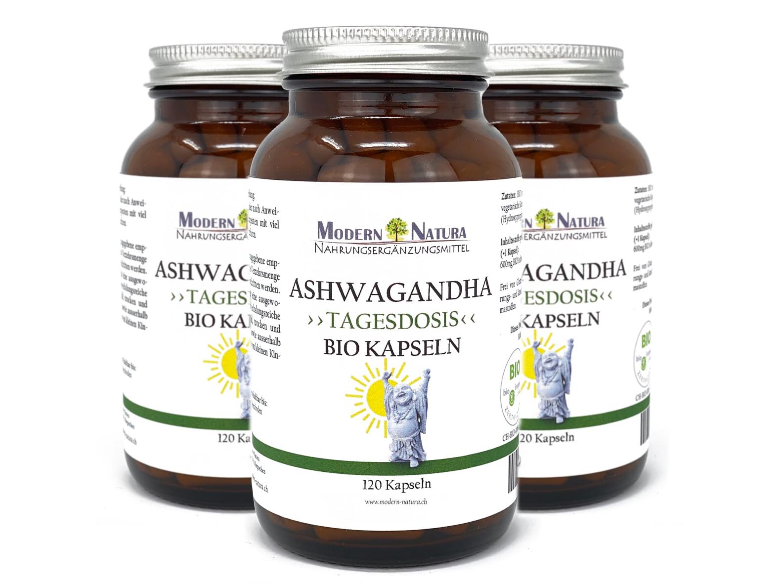 BIO Ashwagandha Dreierpack (3x 120 Kapseln) Vegan & Glutenfrei - Mit reinem Ashwagandha Pulver