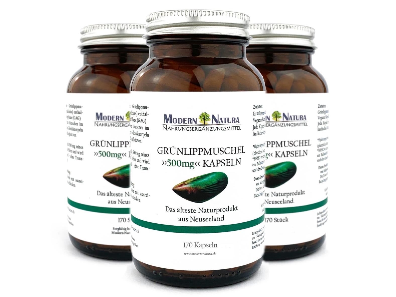 Grünlippmuschel Kapseln 500mg (3x 170 Kapseln Vorteilspack, Vegan verkapselt & Glutenfrei)