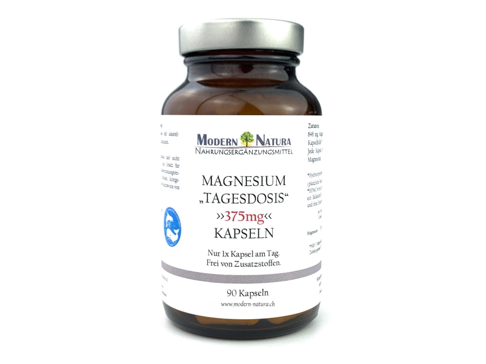Magnesium "Tagesdosis" 375mg - Hochdosiert - 90 Kapseln - Vegan & Glutenfrei - Hohe Bioverfügbarkeit