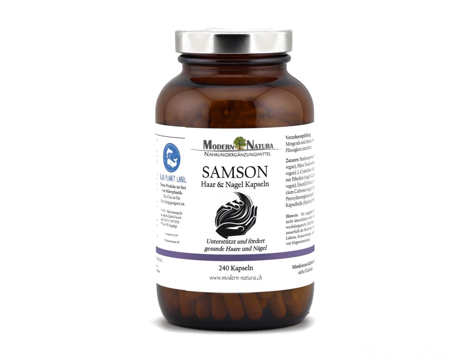 Samson Biotin Haar & Nagel Kapseln (1x 240 Kapseln im Glas) Vegan & Glutenfrei - Kieselerde, Bambus, Hirse