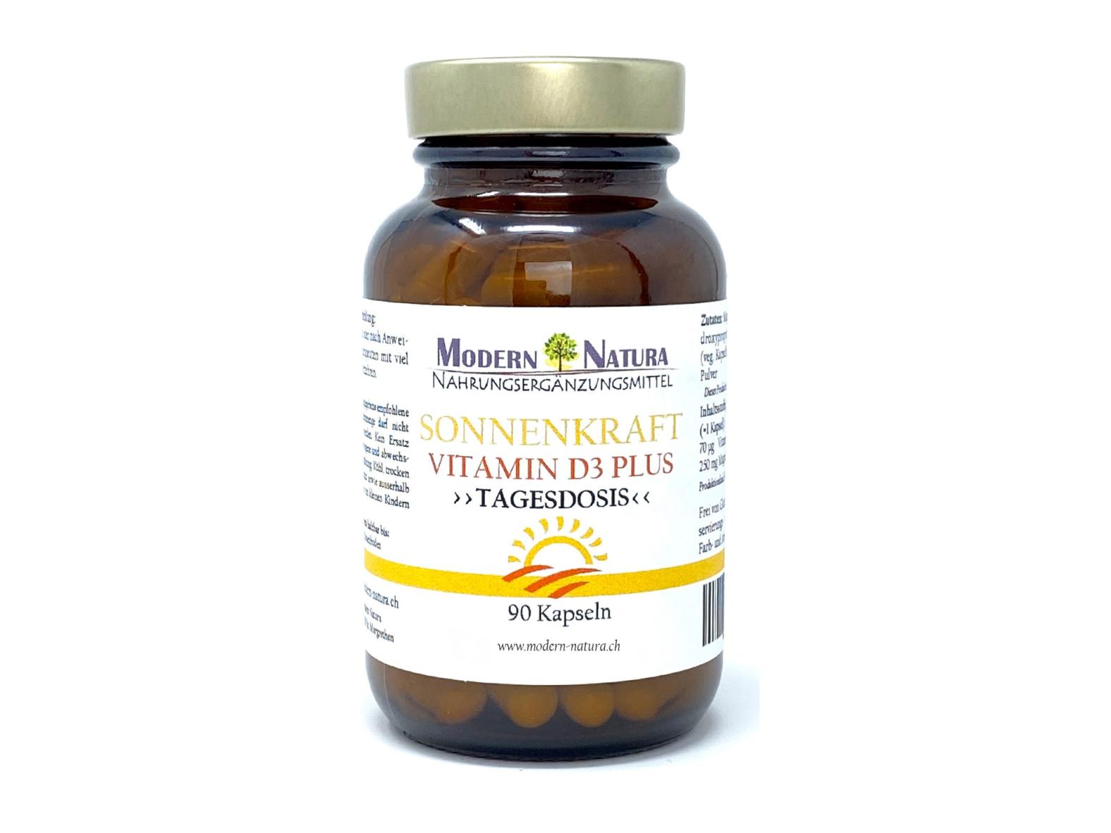 Vitamin D3 Kapseln "Sonnenkraft" - 1x 90 Kapseln Einzelglas - Vegan & Glutenfrei - (Cholecalciferol 2800 IE. pro Kapsel)