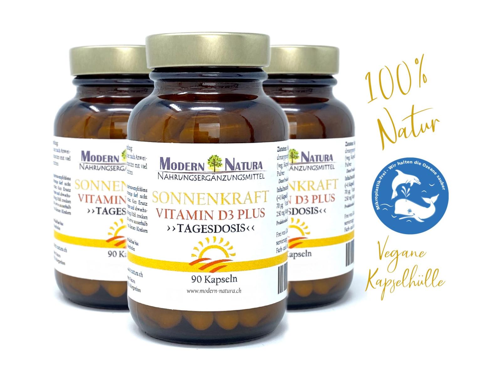 Vitamin D3 Kapseln "Sonnenkraft" - 3x 90 Kapseln Dreierpack - Vegan & Glutenfrei - (Vitamin D 2800 IE. pro Kapsel)