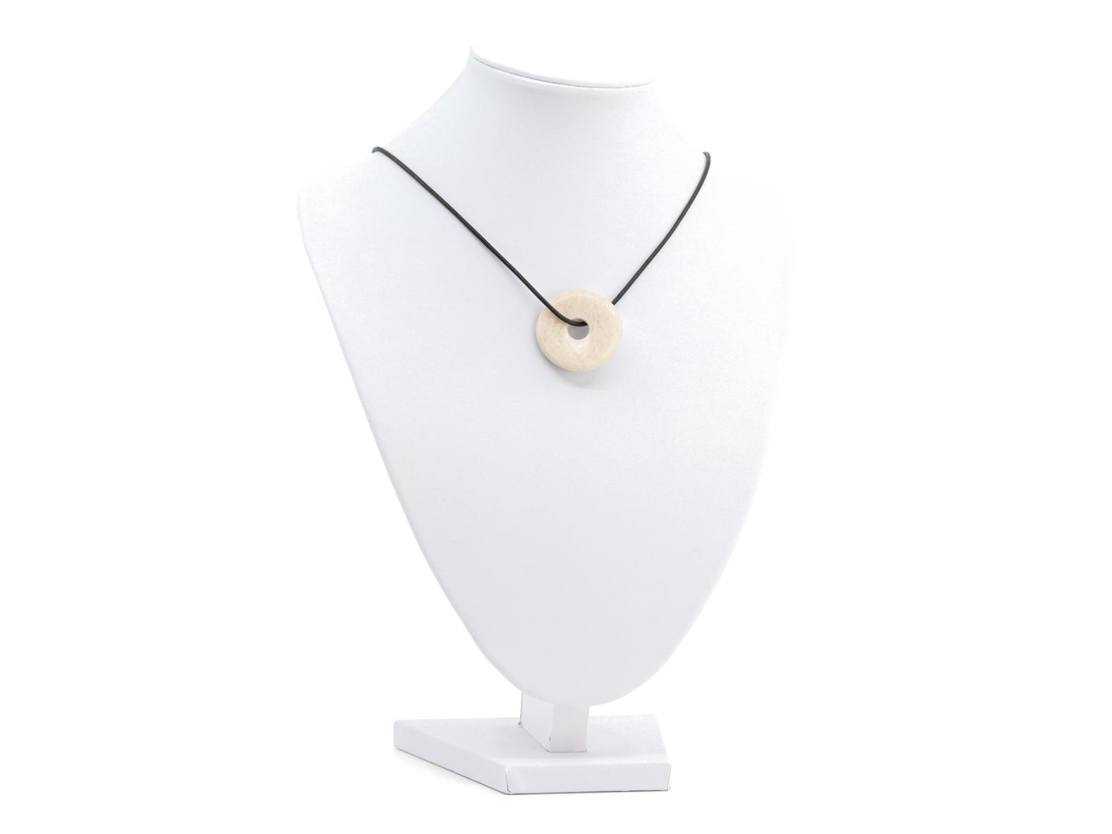 Mondstein Donut Anhänger - Edelstein / Heilstein - inkl. 1m Leder- oder Kunstleder Halsband (Schmuckstein)