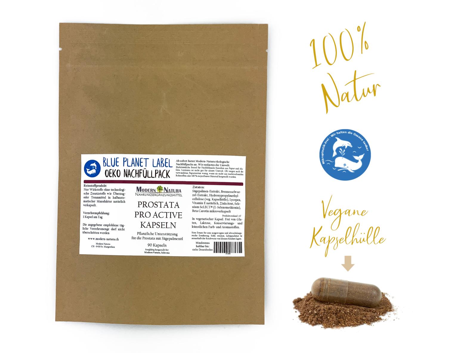 Prostata Pro Active "Tagesdosis"  - Die natürliche Unterstützung für Ihre Prostata - ÖKO Nachfüllpack mit 90 Kapseln, Vegan & Glutenfrei - Nur 1 Kapsel am Tag