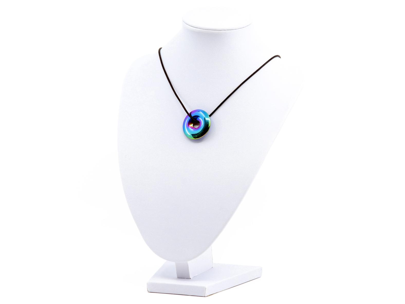Rainbow Hämatit Donut Edelstein / Heilstein - inkl. 1m Leder- oder Kunstleder Halsband (Schmuckstein)