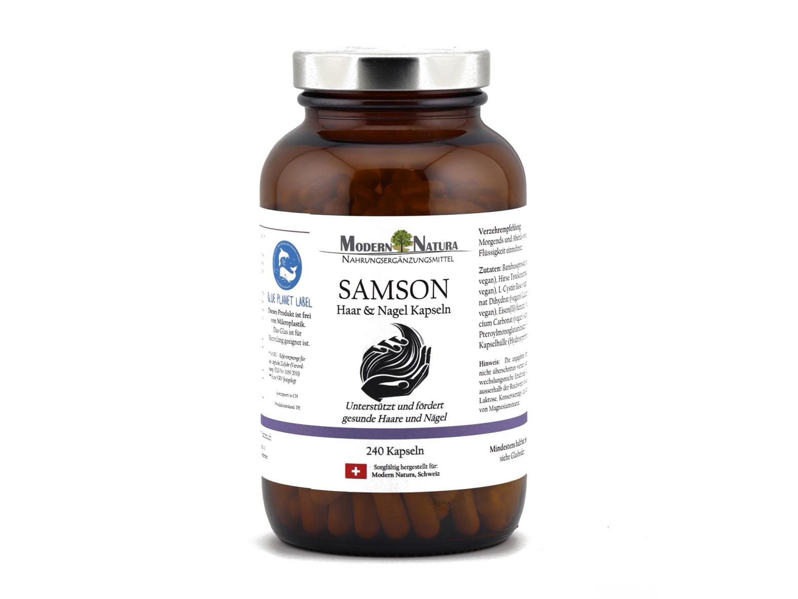 Samson Biotin Haar & Nagel Kapseln (1x 240 Kapseln im Glas) Vegan & Glutenfrei - Kieselerde, Bambus, Hirse