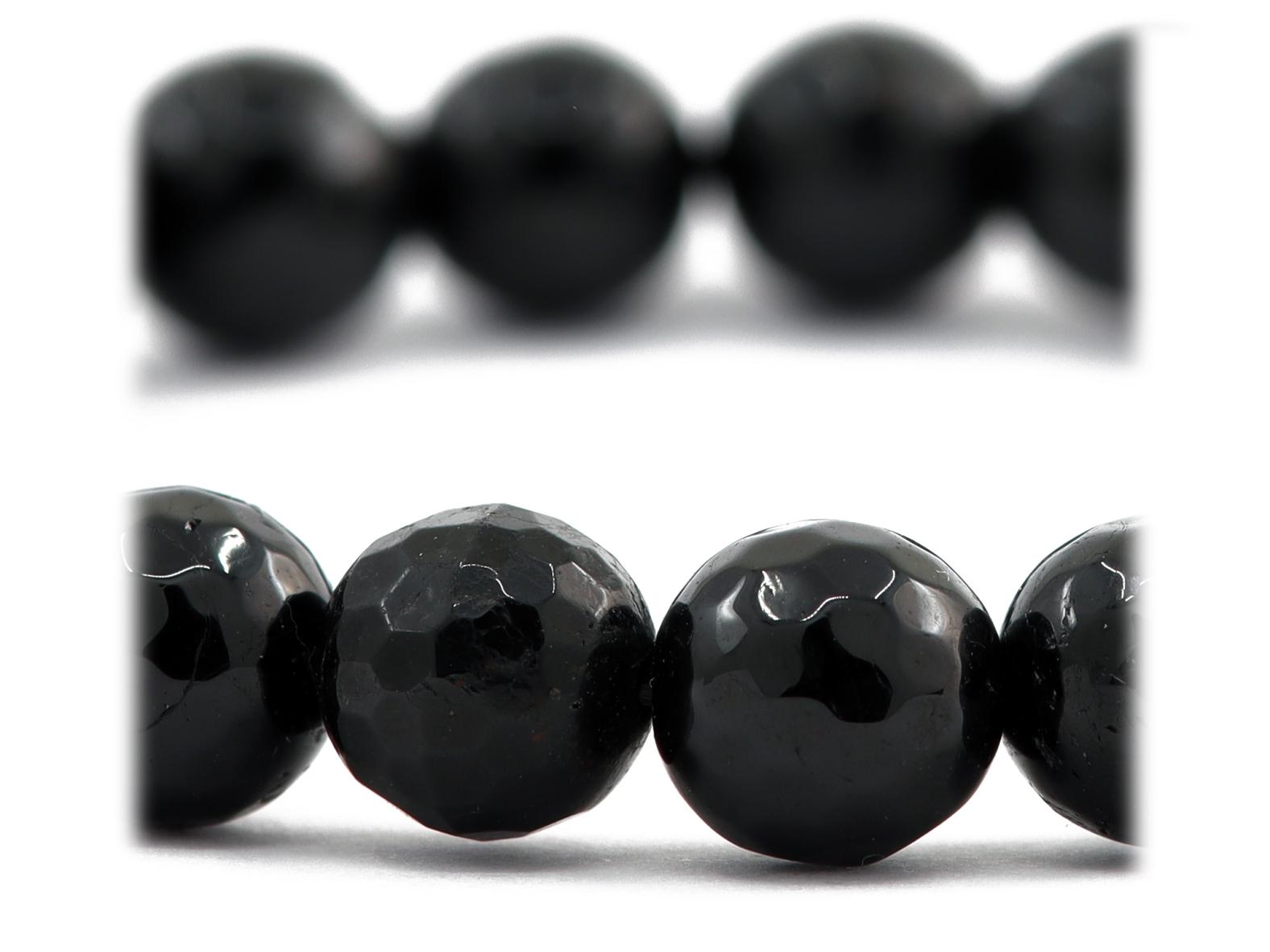 Schörl - Turmalin Armband - 8mm Kugeln (facettiert, Schwarz) - Aufgezogen auf elastisches Gummiband