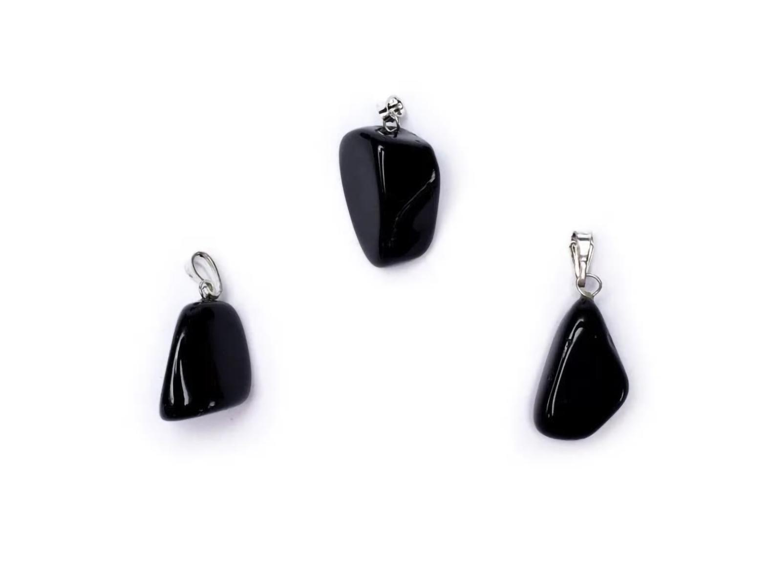 Schwarzer Obsidian Edelstein Anhänger inkl. 1m Leder- oder Kunstleder Halskette (Schmuckstein)