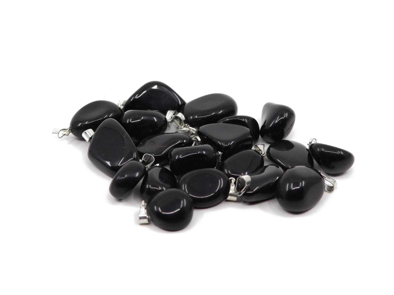 Schwarzer Obsidian Edelstein Anhänger inkl. 1m Leder- oder Kunstleder Halskette (Schmuckstein)