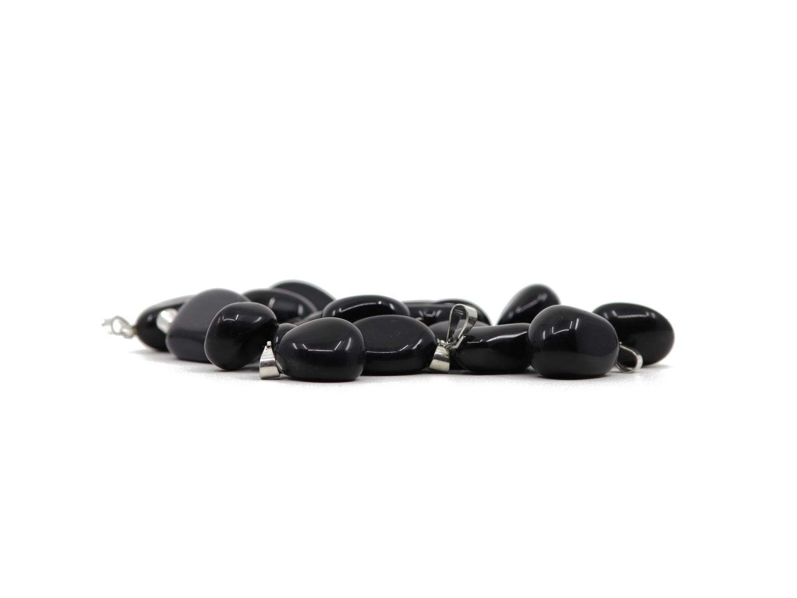Schwarzer Obsidian Edelstein Anhänger inkl. 1m Leder- oder Kunstleder Halskette (Schmuckstein)