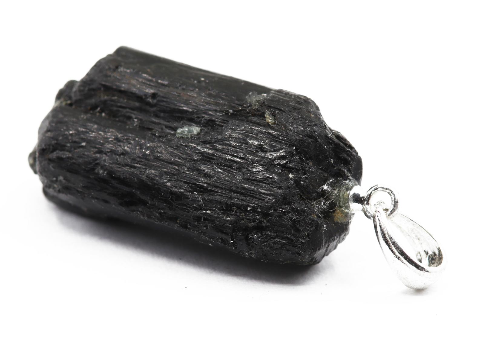 Turmalin - Schörl Rohstein mit Öse Edelstein / Heilstein Anhänger - inkl. 1m Leder- oder Kunstleder Halsband (Schmuckstein)