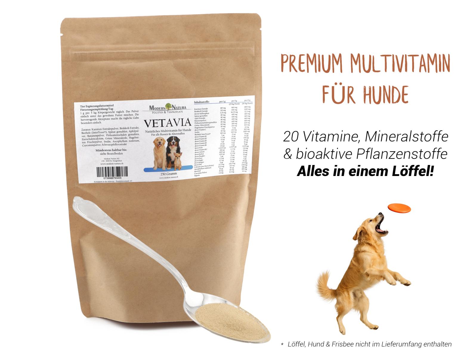 Vetavia - Multivitamin für Hunde (250g) - Pflanzliche Power für Verdauung, Vitalität und ein starkes Immunsystem