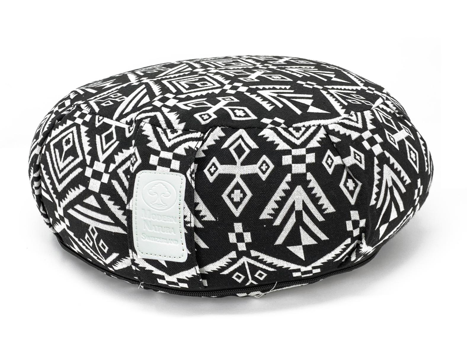 Yogakissen "Zebra" (42 x 15 cm Gross, Rund, Schwarz/Weiss Muster) - Yoga Kissen / Meditationskissen (Schweizer BIO Dinkelspelz)