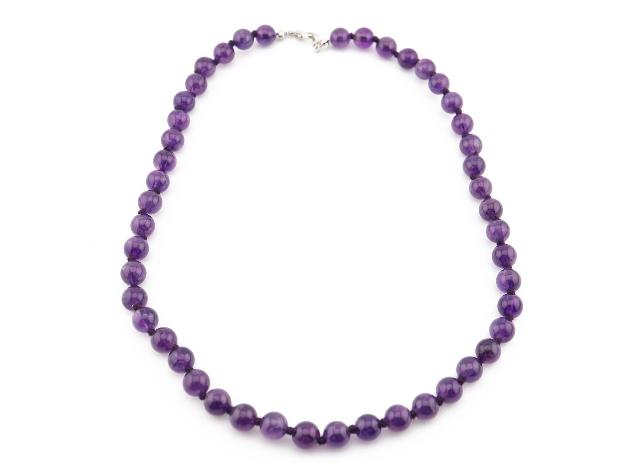 Amethyst Halskette mit 8 mm Kugeln - Länge ca. 45 cm - Versilberter Karabiner