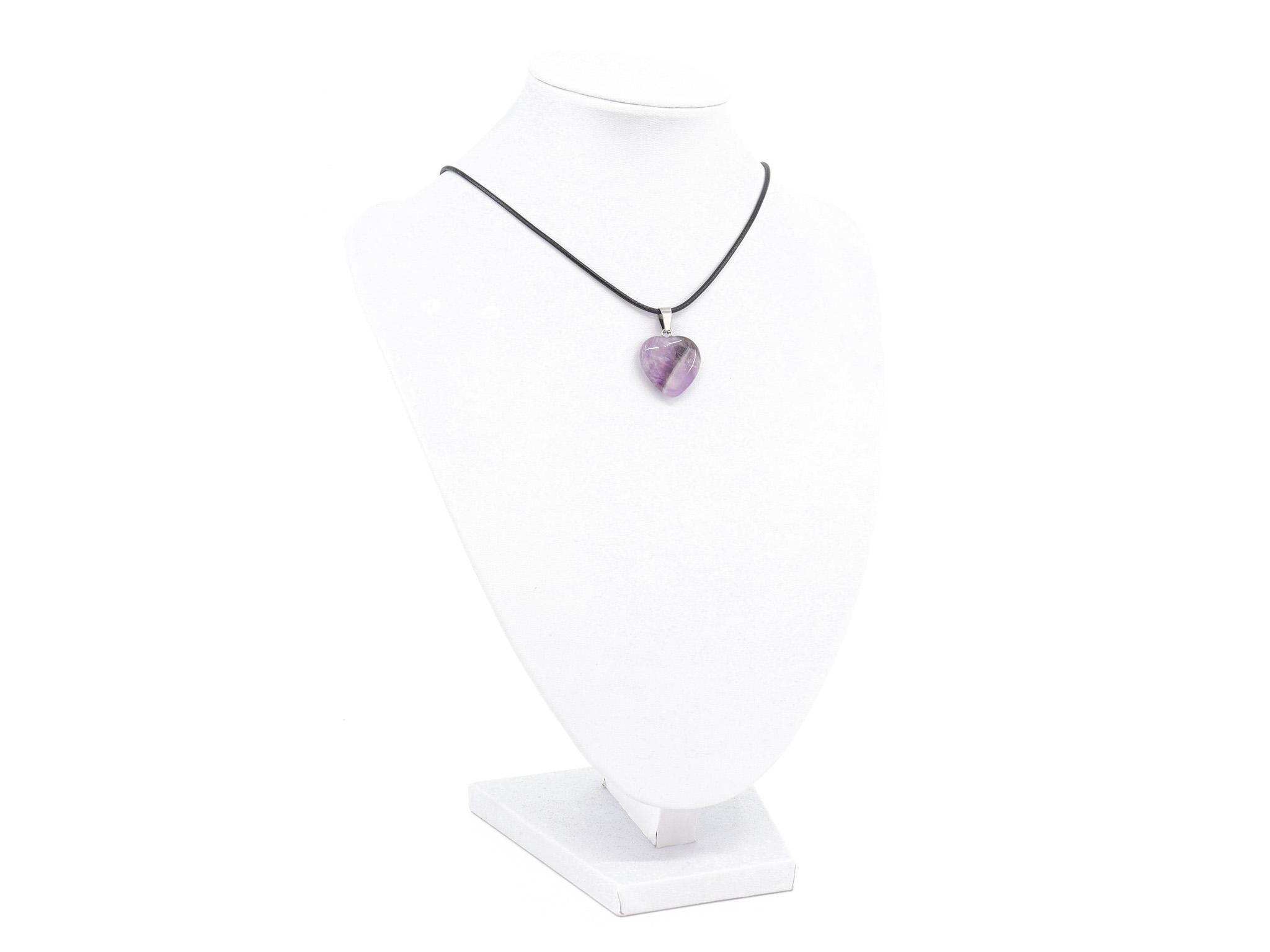 Amethyst Herz Edelstein Anhänger inkl. 1m Leder- oder Kunstleder Halskette (Schmuckstein)