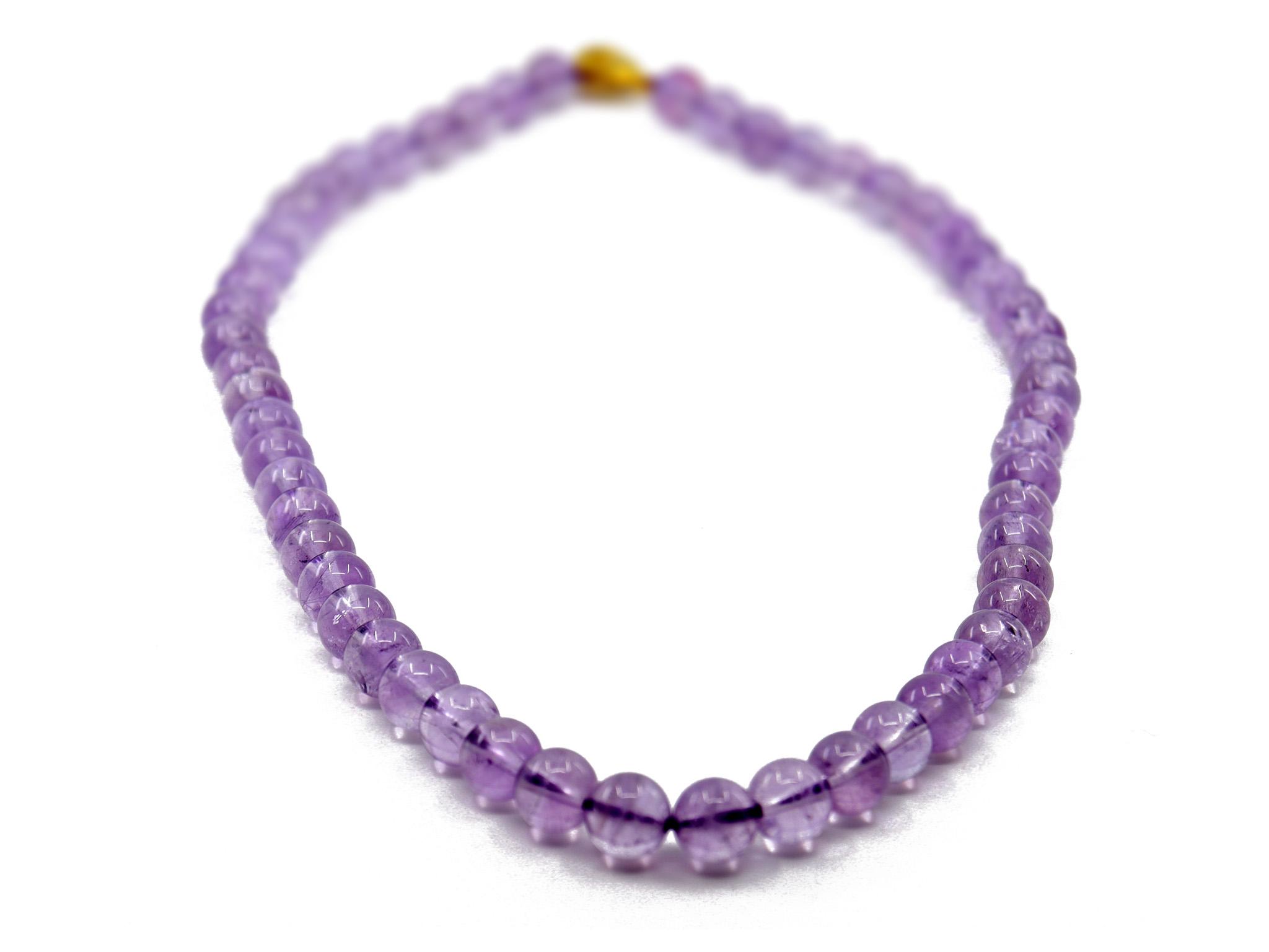 Amethyst Halskette mit 8 mm Kugeln - Länge ca. 47 cm - Vergoldeter Karabiner
