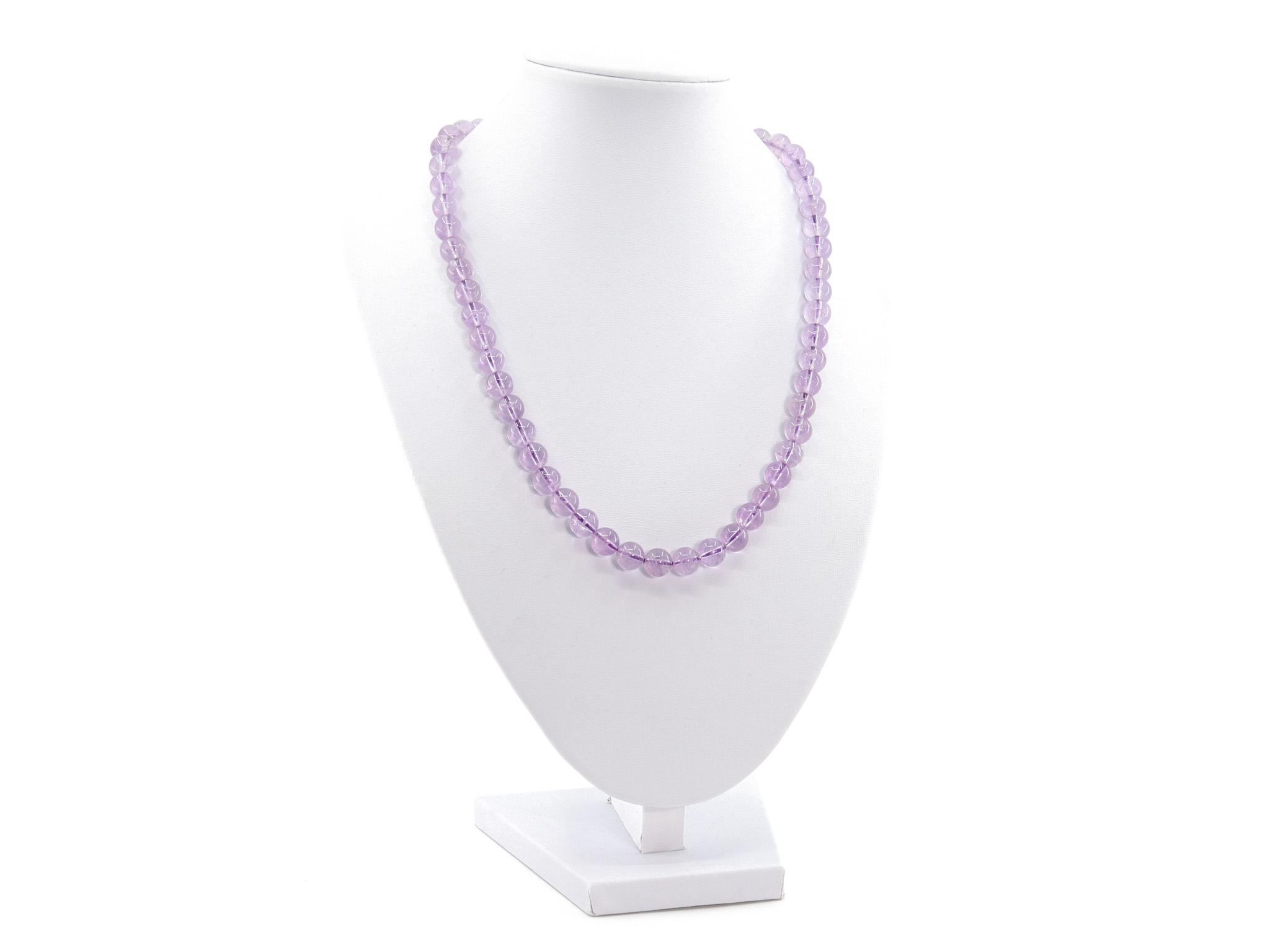 Amethyst Halskette mit 8 mm Kugeln - Länge ca. 47 cm - Vergoldeter Karabiner