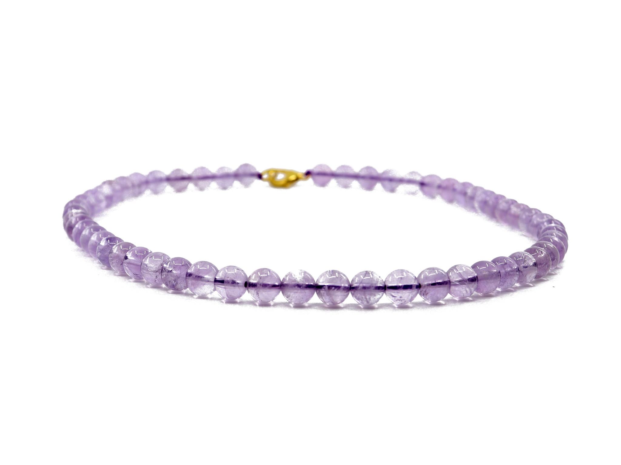 Amethyst Halskette mit 8 mm Kugeln - Länge ca. 47 cm - Vergoldeter Karabiner