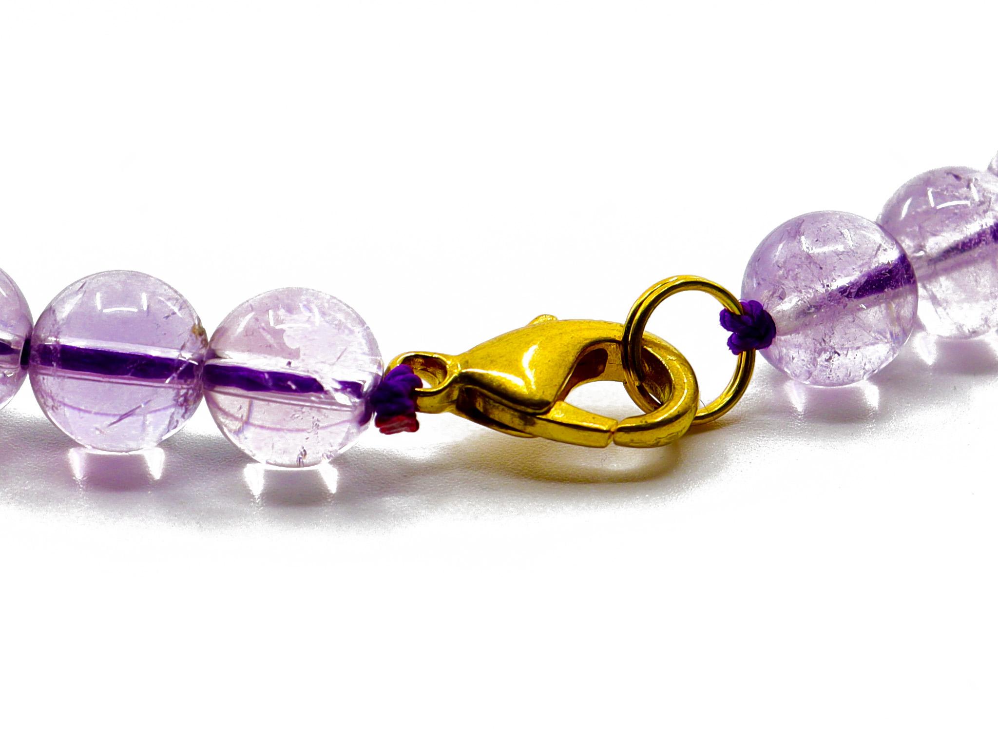 Amethyst Halskette mit 8 mm Kugeln - Länge ca. 47 cm - Vergoldeter Karabiner