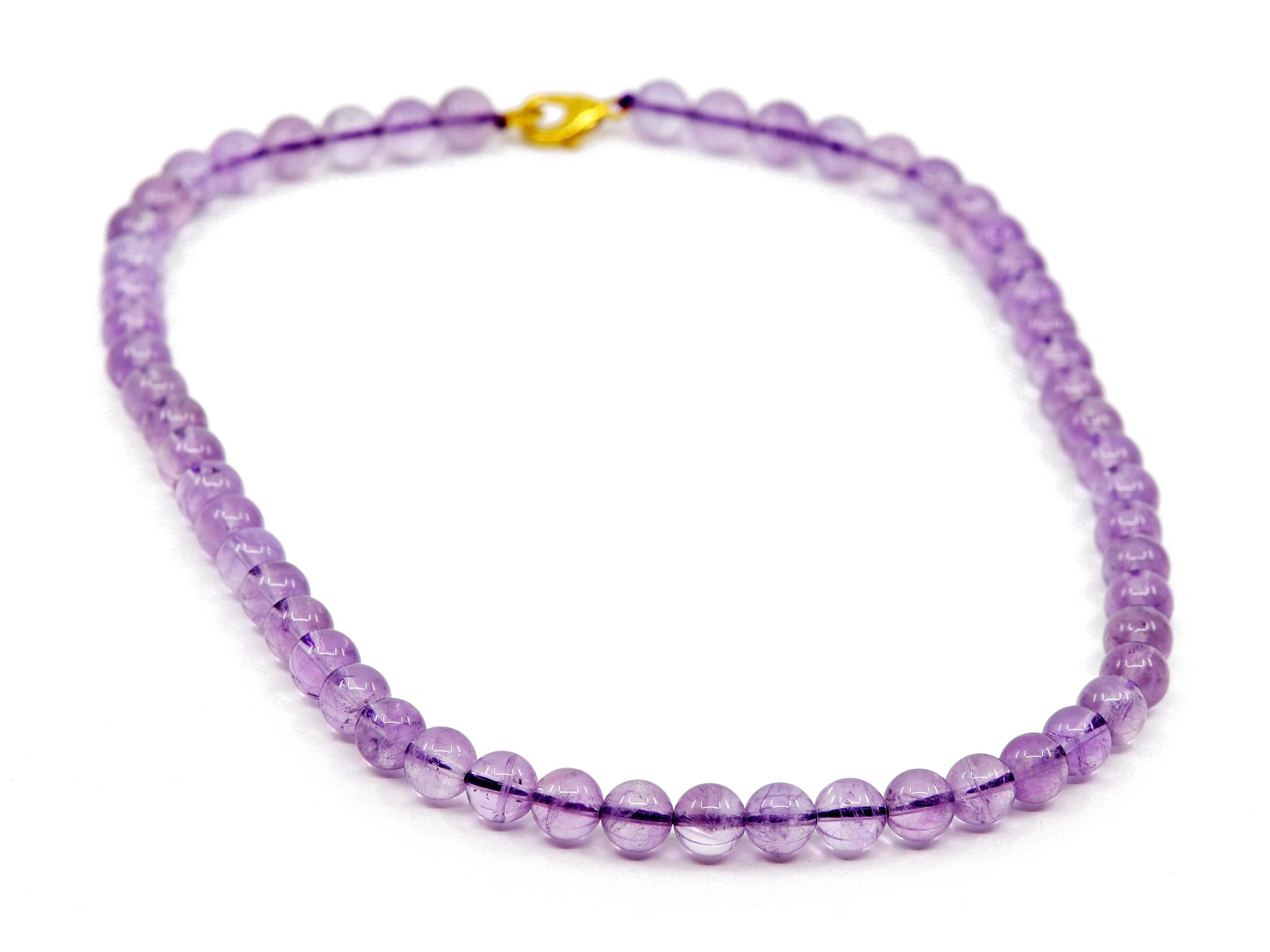 Amethyst Halskette mit 8 mm Kugeln - Länge ca. 47 cm - Vergoldeter Karabiner