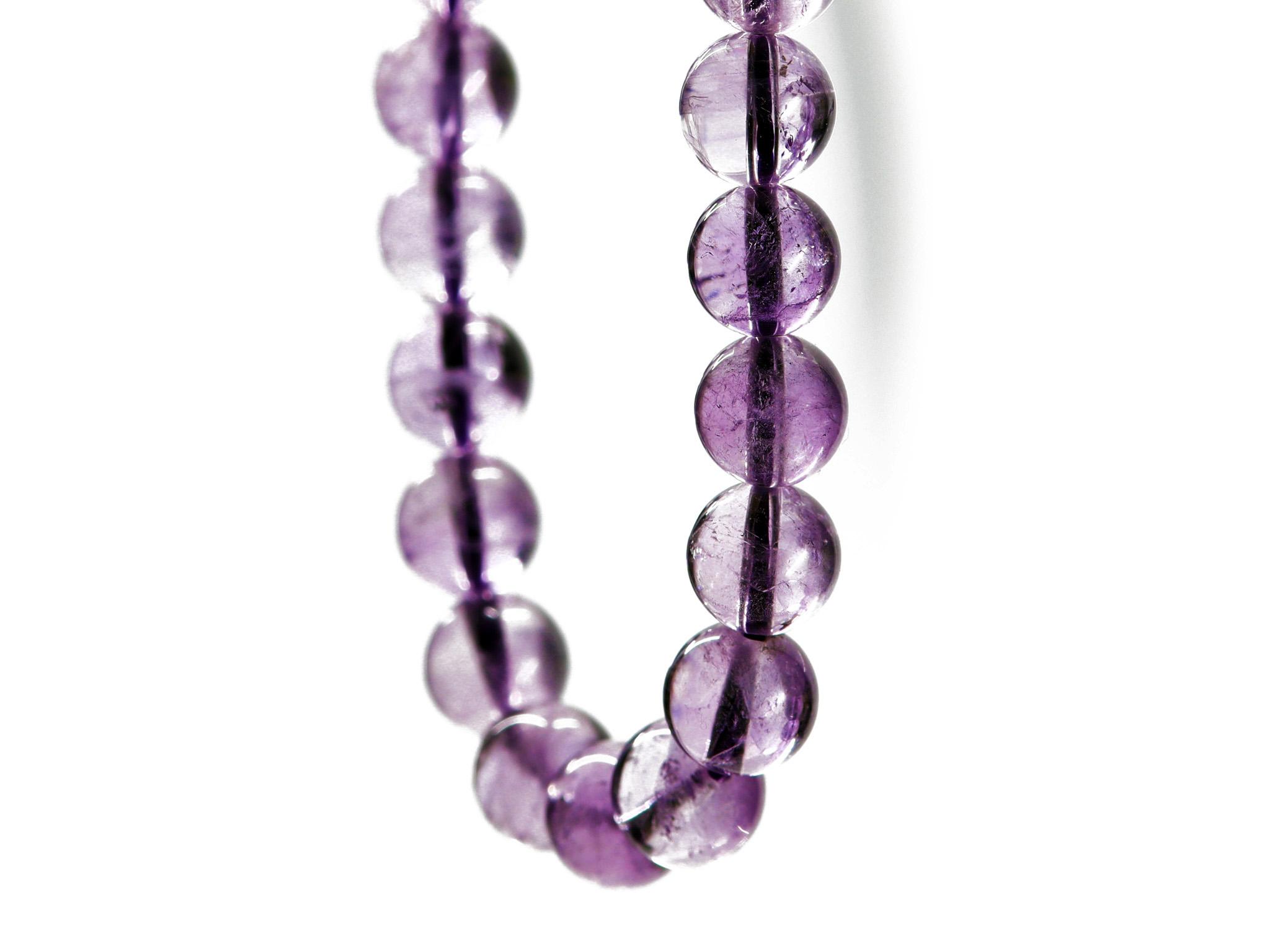 Amethyst Halskette mit 8 mm Kugeln - Länge ca. 47 cm - Vergoldeter Karabiner