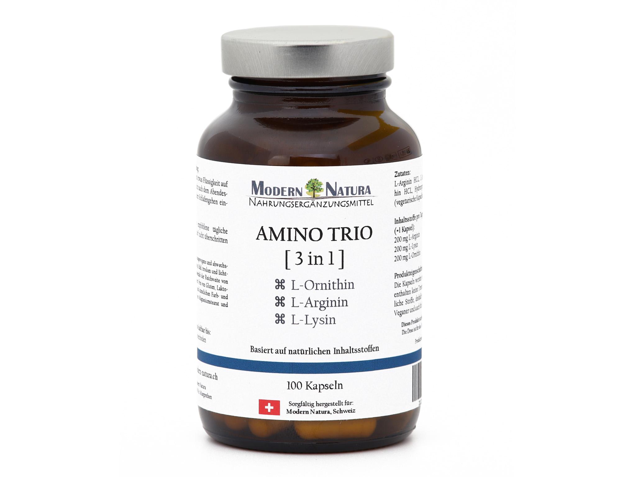 Amino Trio (3 in 1) 100 Kapseln mit L-Ornithin + L-Lysin + L-Arginin - Vegan & Glutenfrei
