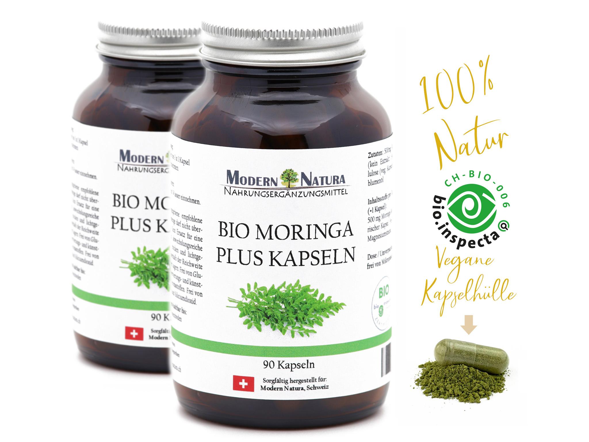 BIO Moringa Oleifera Doppelpack - 500mg Blattpulver (2x90 Kapseln, Vegan & Glutenfrei)