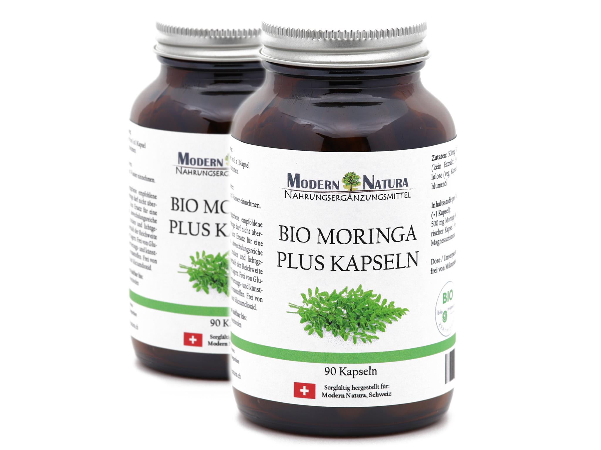 BIO Moringa Oleifera Doppelpack - 500mg Blattpulver (2x90 Kapseln, Vegan & Glutenfrei)
