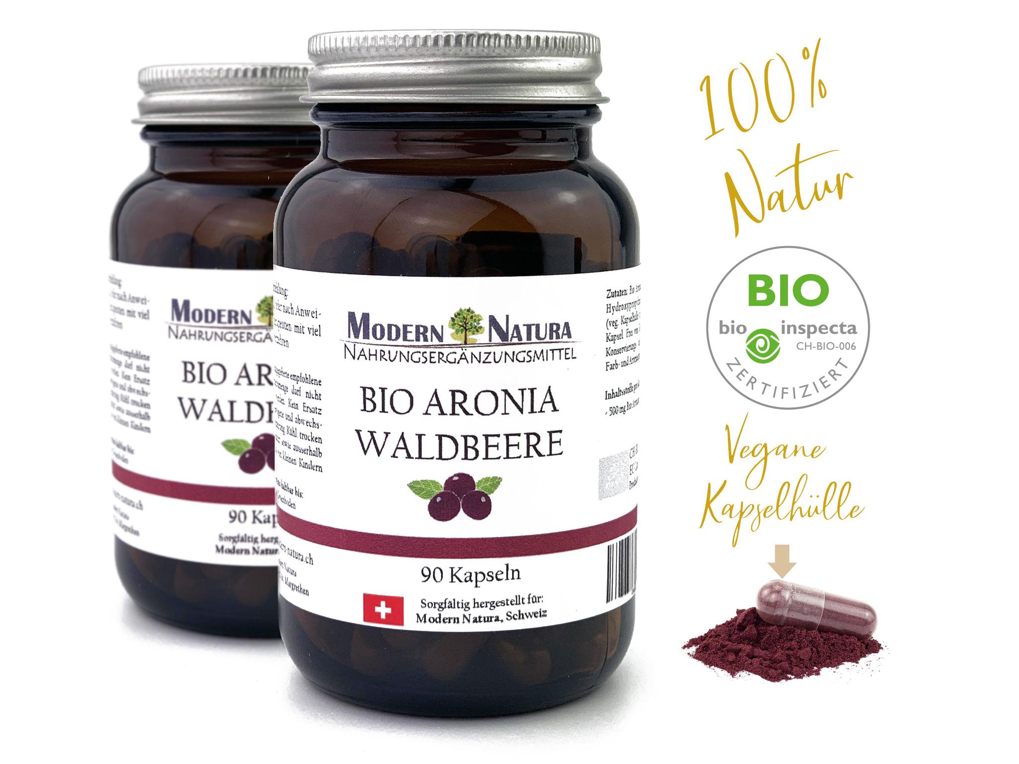 BIO Aronia Waldbeere - 2x 90 Kapseln Doppelpack - Vegan & Glutenfrei - 500mg reinstes Aronia Pulver