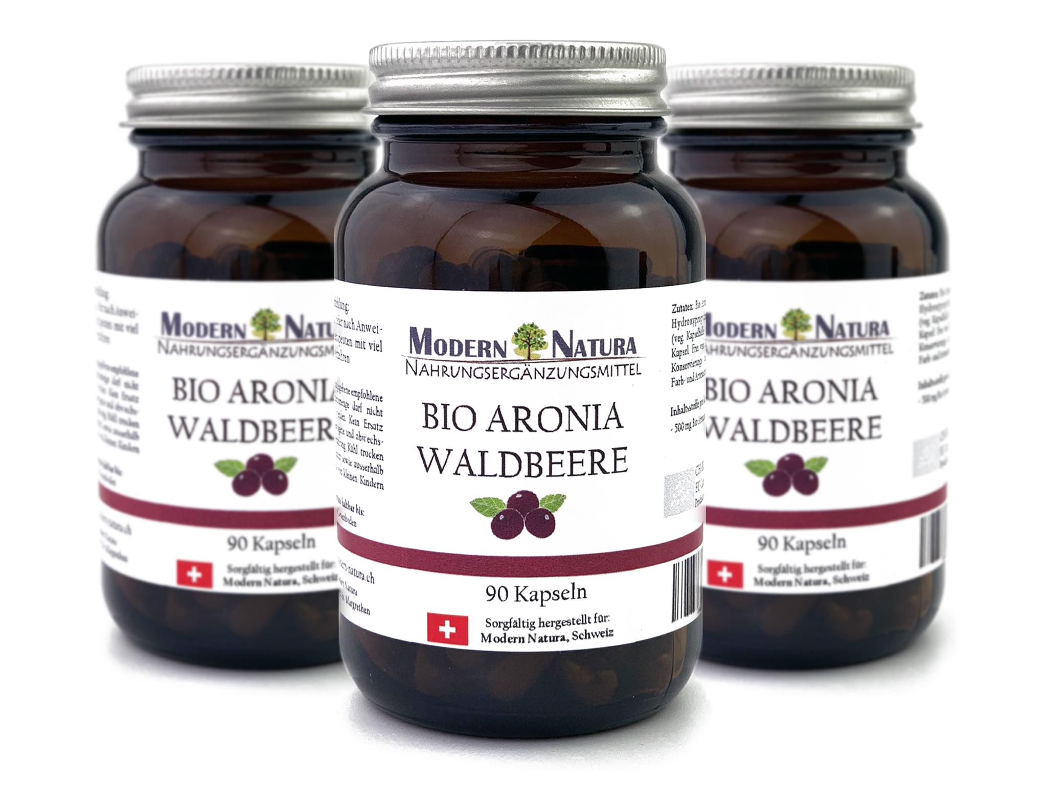 BIO Aronia Waldbeere - 3x 90 Kapseln - Vegan & Glutenfrei - 500mg reinstes Aroniabeeren Pulver / Apfelbeere