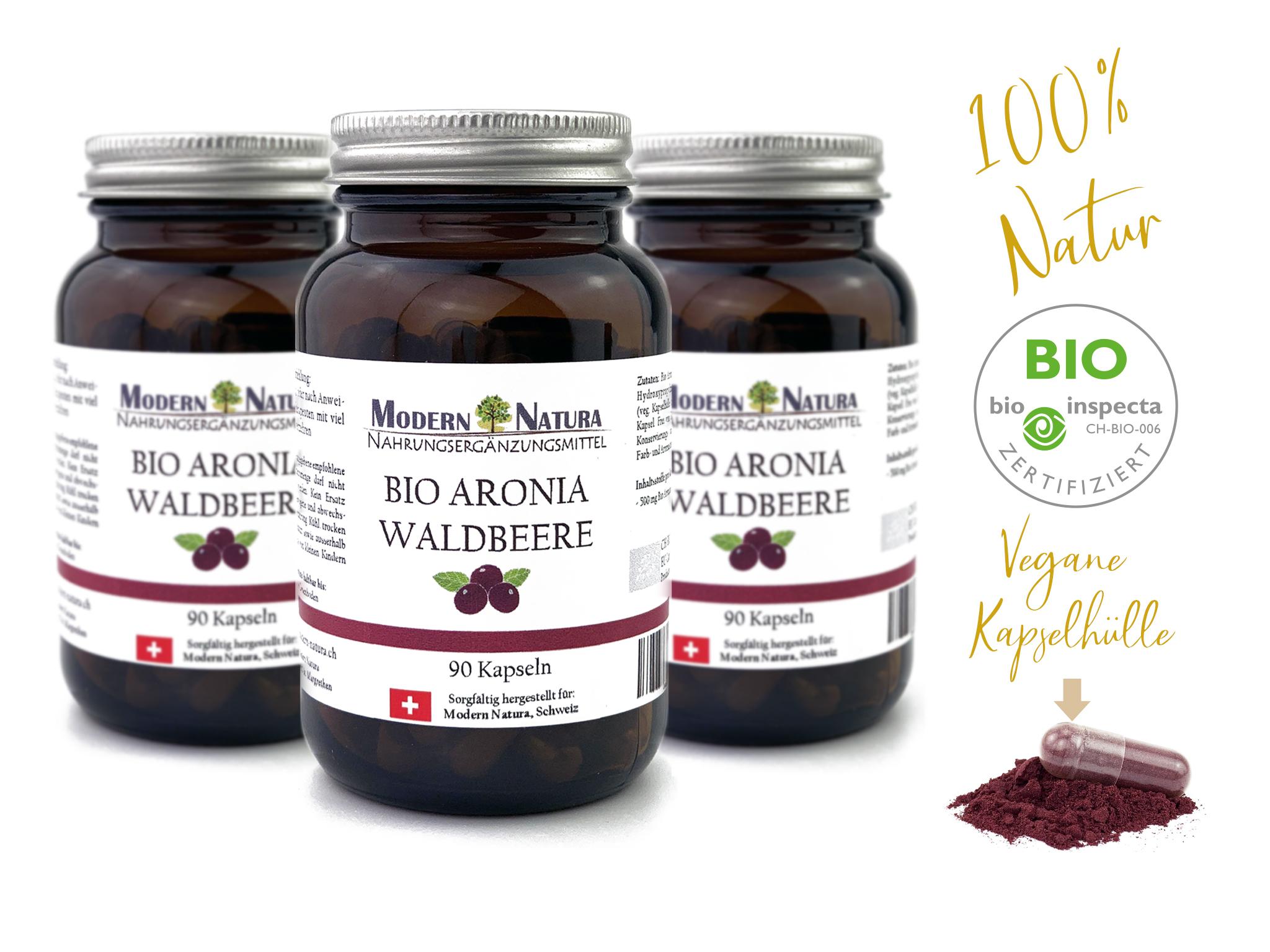 BIO Aronia Waldbeere - 3x 90 Kapseln - Vegan & Glutenfrei - 500mg reinstes Aroniabeeren Pulver / Apfelbeere