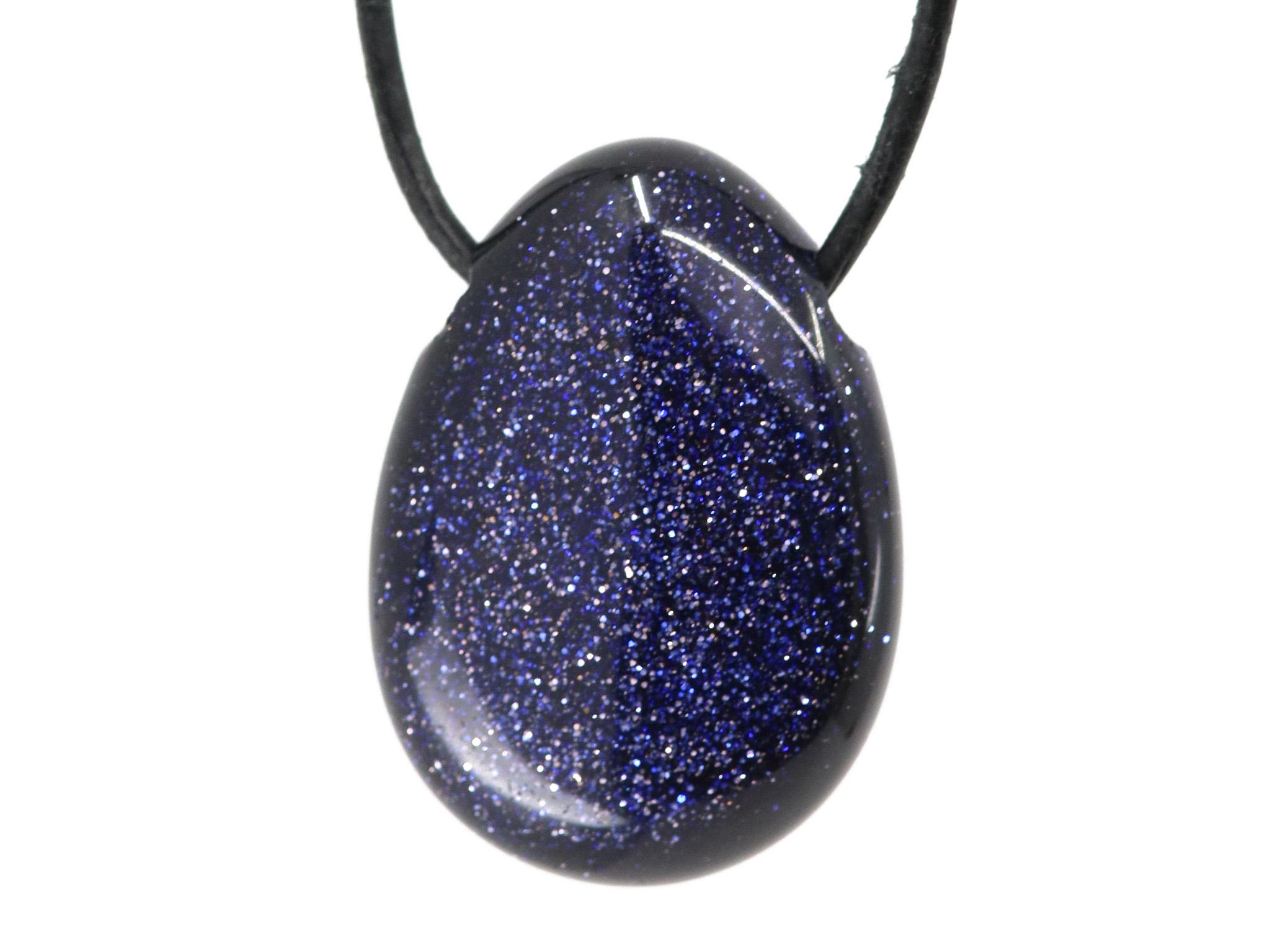 Blaufluss Edelstein / Heilstein - Anhänger inkl. 1m Leder- oder Kunstleder Halsband (Schmuckstein)