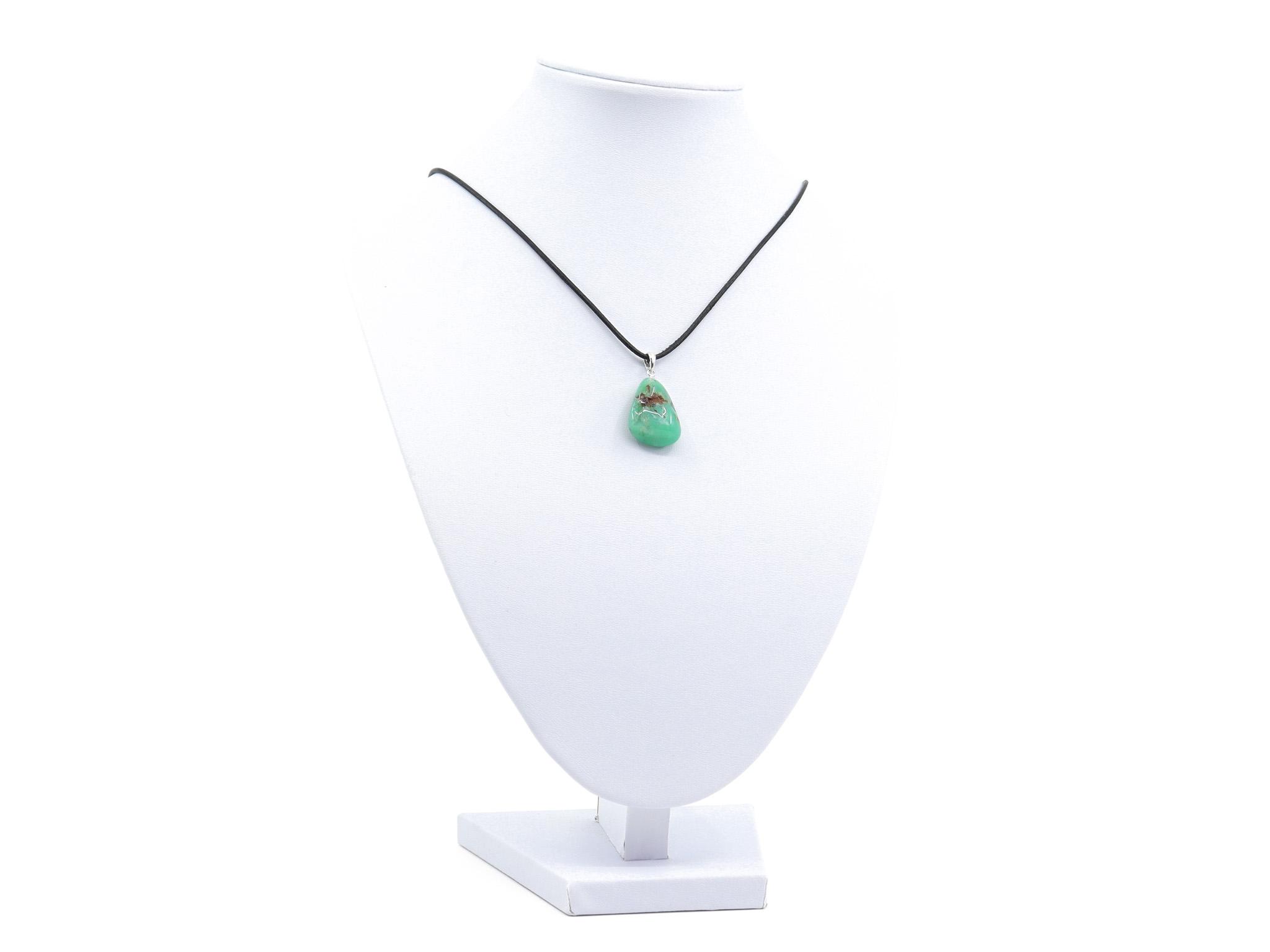 Chrysopras Anhänger mit 925er Silberöse - Edelstein / Heilstein - inkl. 1m Leder- oder Kunstleder Halsband (Schmuckstein)