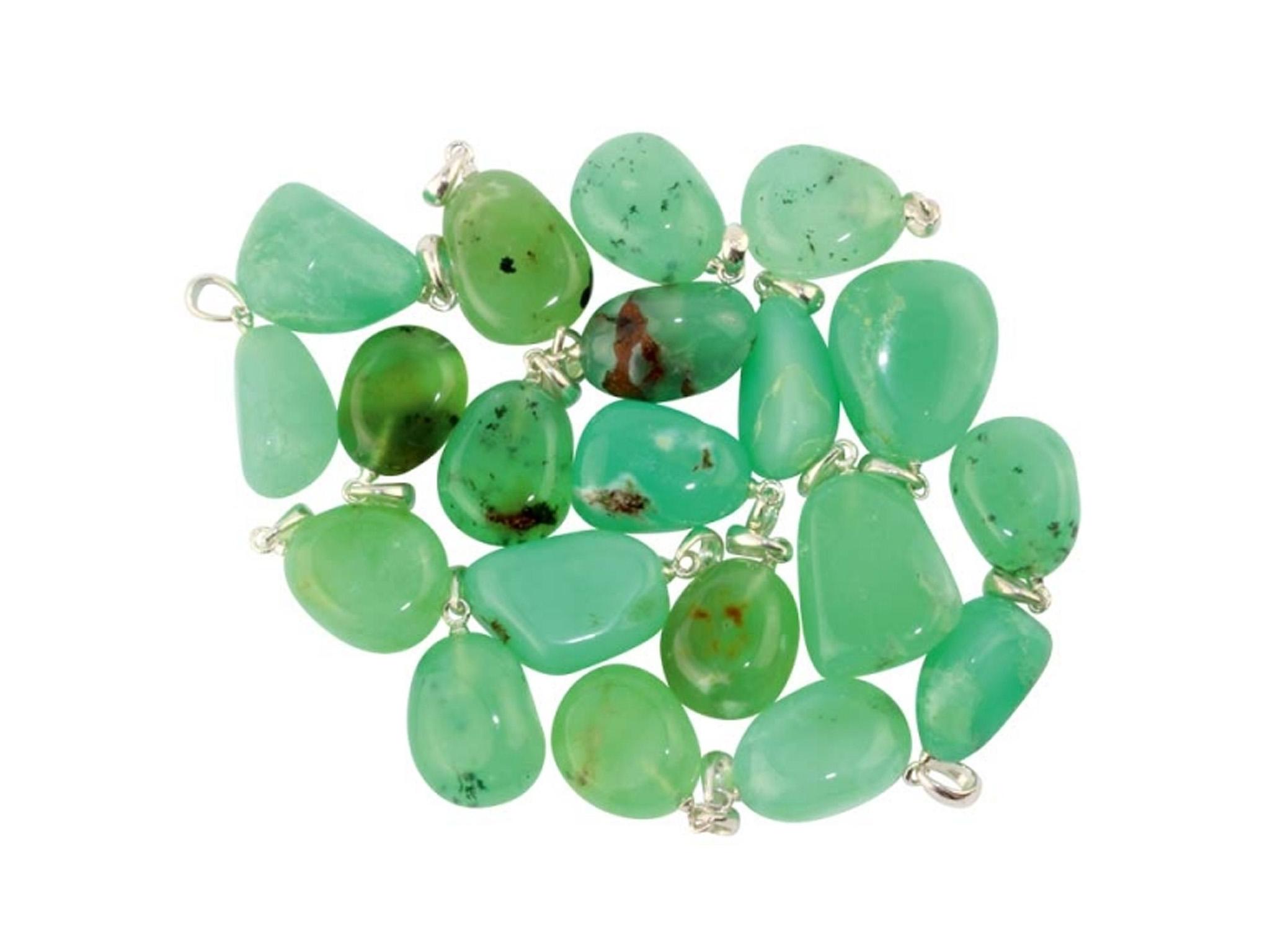 Chrysopras Anhänger mit 925er Silberöse - Edelstein / Heilstein - inkl. 1m Leder- oder Kunstleder Halsband (Schmuckstein)