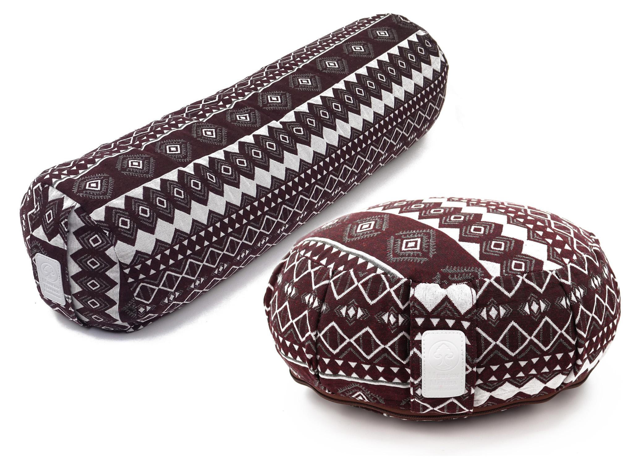 Yoga Set "Egypt" - Yogakissen + Yogabolster (Dunkelrot mit Weiss / Muster)